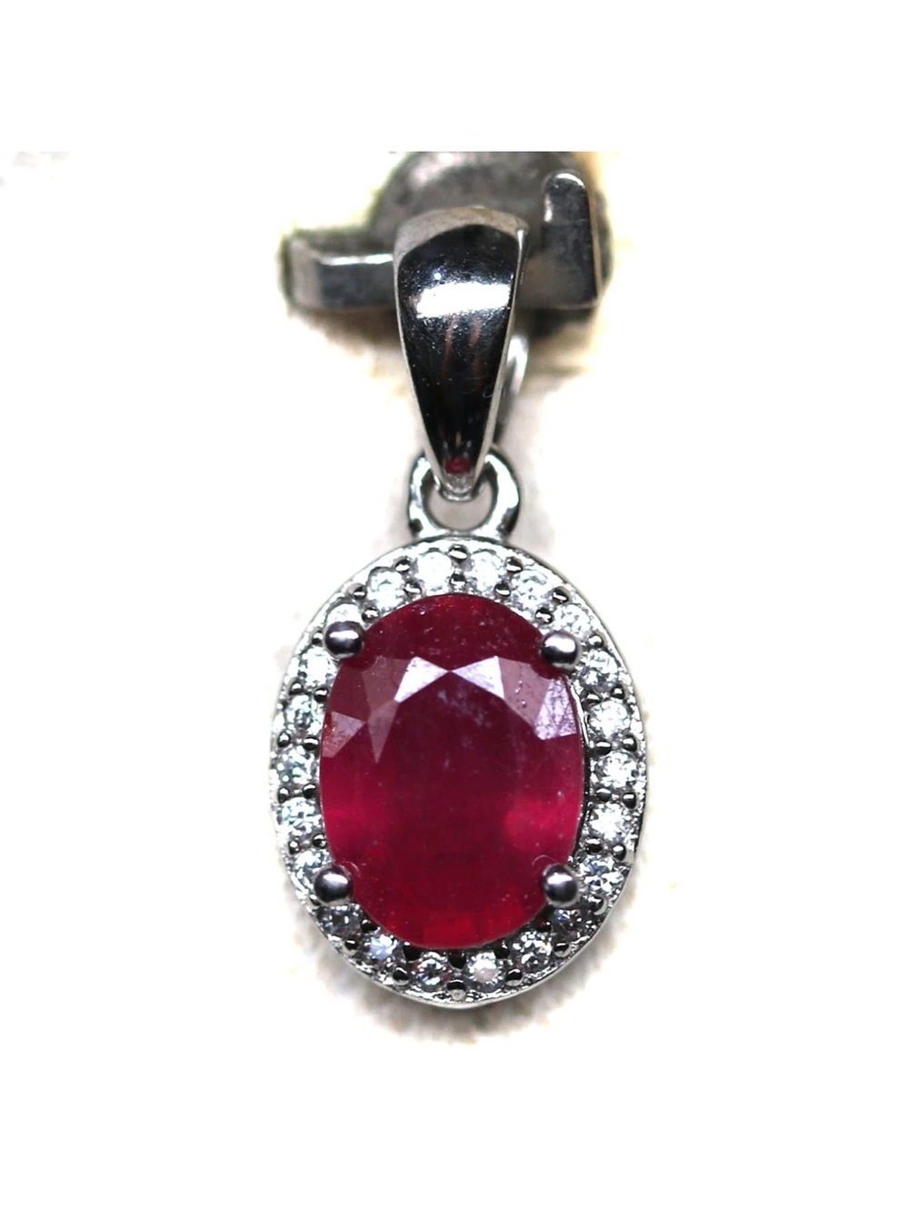 Stunning Genuine 1.25CT Ruby with Zircon Pendant Necklace 925 Sterling Silver